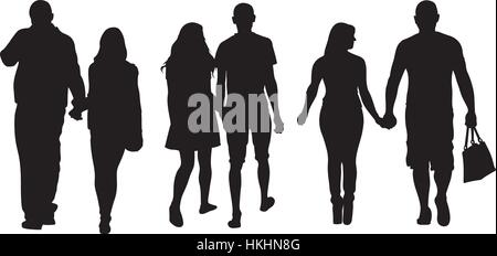 set of people holding hands isolated Stock Vector