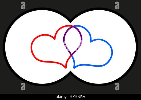 Binoculars view,two hearts, Valentine heart, vector, Stock Vector