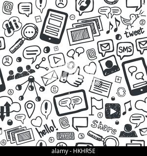 Social Media Doodles Hand Drawn Seamless Pattern Stock Vector