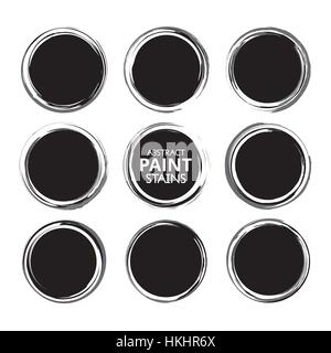 Abstract round paint stains. Set of vector paint stains isolated on white background. Circle badges design elements in black colors. EPS8 vector illus Stock Vector