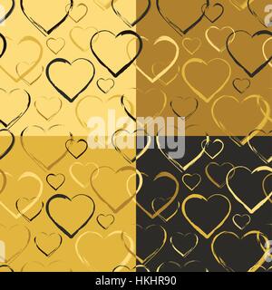 Set of Golden Hearts Seamless patterns Stock Vector