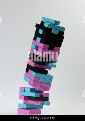 falling  color jenga tower on white background Stock Photo