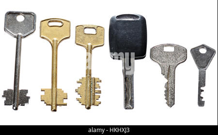 different keys metal isolated on white background Stock Photo