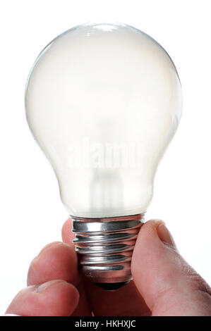 bulb light in hand isolated on white background Stock Photo