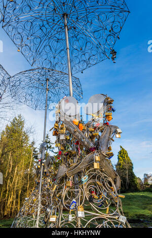 Lovers Locks sculpture called "Love in the Rain", Queen Elizabeth Park, Vancouver, British Columbia, Canada. Stock Photo
