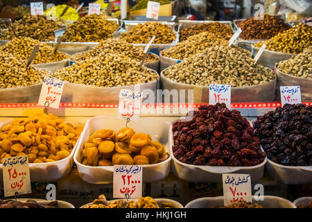 Dried fruits and nuts for sale at the Tabriz Historic Bazaar; Tabriz, Iran Stock Photo