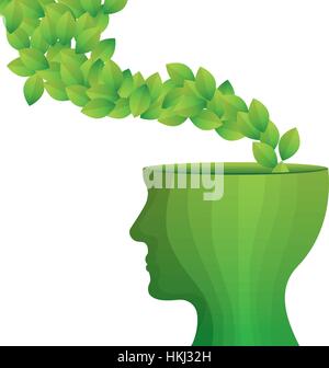 Green eco nature brain leaves icon image design Stock Vector