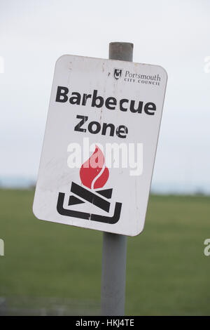 Barbecue Zone sign on Southsea Common, Southsea, UK Stock Photo