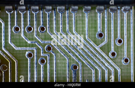 Tracks of Printed Circuit Board close-up Stock Photo