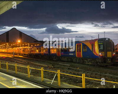 Dusk at Clapham Junction railway station, England Stock Photo