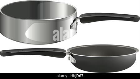Two frying pans on white background illustration Stock Vector