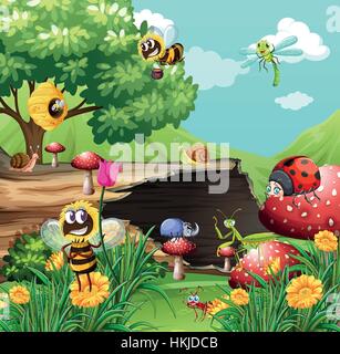 Many insects in the garden illustration Stock Photo