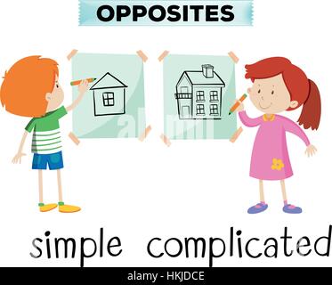 Opposite words for simple and complicated illustration Stock Vector