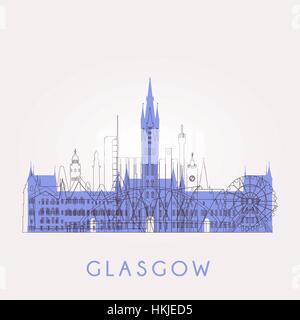 Outline Glasgow skyline with landmarks. Vector illustration. Business travel and tourism concept with historic buildings. Image for presentation, bann Stock Vector