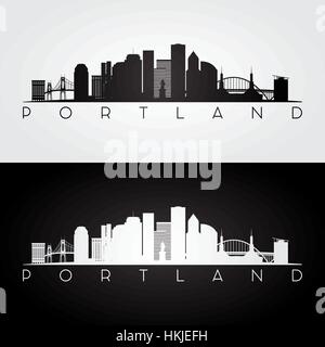 Portland USA skyline and landmarks silhouette, black and white design, vector illustration. Stock Vector