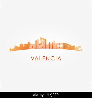 Outline Valencia skyline with landmarks. Vector illustration. Business travel and tourism concept with historic buildings. Image for presentation, ban Stock Vector