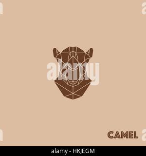 Abstract triangle geometric camel isolated on brown background for use in design for card, invitation, poster, banner, placard or billboard cover. Stock Vector