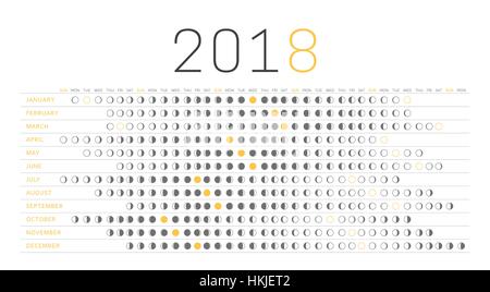 Moon calendar 2018. Stock Vector