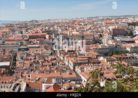 View over the roofs and Carmo Convent of Lisbon, Portugal Stock Photo