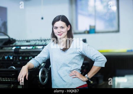 Portrait of a young engineer standing in the industry, Freiburg im Breisgau, Baden-Württemberg, Germany Stock Photo