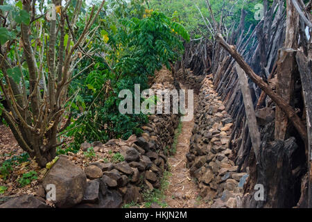 Konso Cultural Landscape (UNESCO World Heritage site), village with stone wall, Ethiopia Stock Photo