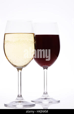 white and red wine glasses on white background Stock Photo