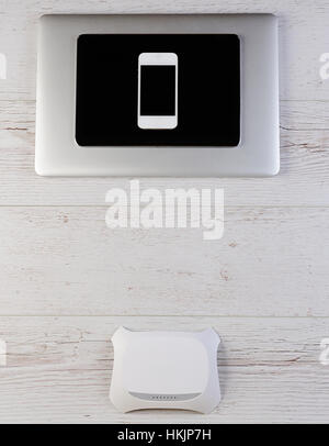 Top view wi fi router with smartphone. High resolution photo Stock ...