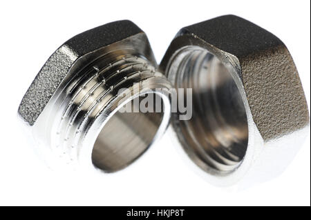 metal screw nut close up isolated on white Stock Photo
