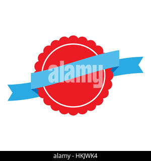 Round badge sticker with ribbon. Insignia with ribbon banner, vector illustration Stock Photo