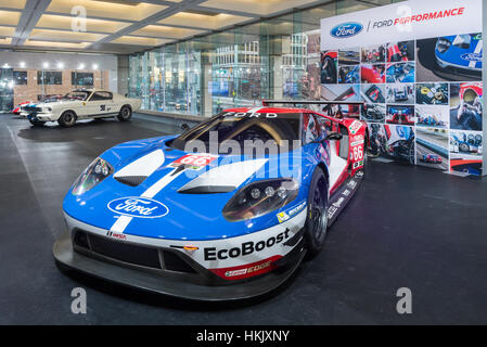 Detroit, MI, USA - January 11, 2016: Ford GT #66 Chip Ganassi Racing IMSA racecar at the North American International Auto Show (NAIAS). Stock Photo