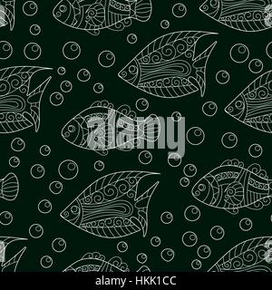 Koi Carp seamless background. Dark blue and gold Stock Vector