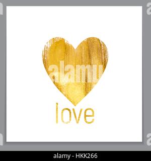 Gold Paint Glittering Textured Heart Art Illustration. Vector Il Stock Vector