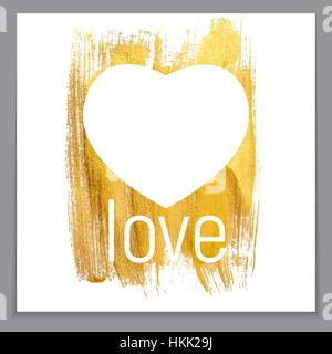 Gold Paint Glittering Textured Heart Art Illustration. Vector Il Stock Vector