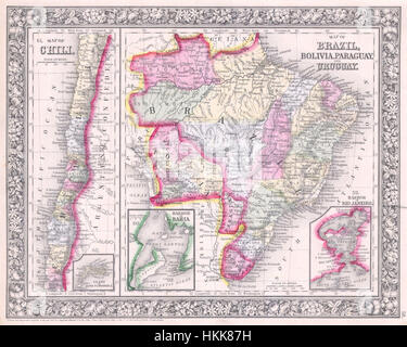 1864 Mitchell Map of Brazil, Bolivia and Chili - Geographicus - SouthAmericaSouth-mitchell-1864 Stock Photo