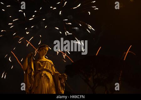 Rome, Italy. 28th Jan, 2017. Chinese New Year celebrations with fireworks at the Villa Borghese Park, as seen from Piazza del Popolo. Credit: Anton Hazewinkel/Alamy Live News Stock Photo