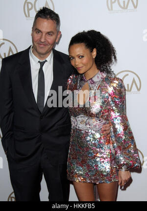 Los Angeles, CA, USA. 28th Jan, 2017.  Thandie Newton with husband Ol Parker. 2017 Producers Guild Awards held at The Beverly Hilton Hotel. Credit: ZUMA Press, Inc./Alamy Live News Stock Photo