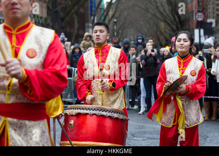 Soho, UK. 29th Jan, 2017. The Year of the Rooster, Chinese New Year parade with the largest dragon and lion procession in Europe takes place in London Credit: Keith Larby/Alamy Live News Stock Photo