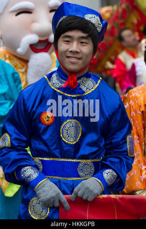 Soho, UK. 29th Jan, 2017. The Year of the Rooster, Chinese New Year parade with the largest dragon and lion procession in Europe takes place in London Credit: Keith Larby/Alamy Live News Stock Photo