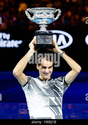 Melbourne, Australia. 30th January 2017: Roger Federer of Switzerland makes his 18th Grand Slam title at the 2017 Australian Open at Melbourne Park in Melbourne, Australia. Credit: Frank Molter/Alamy Live News Stock Photo