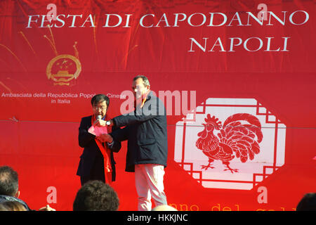 Chinese community in Naples, Italy, celebrates the beginning of the new year 2017 - Luigi de Magistris mayor of Naples. Stock Photo