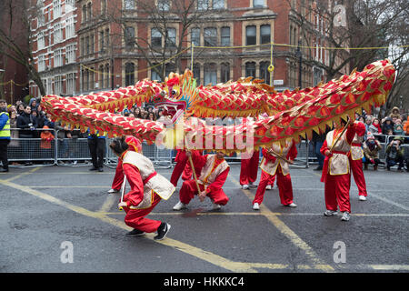 Soho,UK,29th January 2017,The Year of the Rooster, Chinese New Year parade with the largest dragon and lion procession in Europe takes place in London©Keith Larby/Alamy Live News Stock Photo