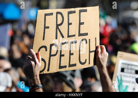 New York City, USA. 29th Jan, 2017. Tens of thousands gathered at New York's Battery Park to protest President Trump's executive order on immigration. Credit: John Gastaldo/ZUMA Wire/Alamy Live News Stock Photo