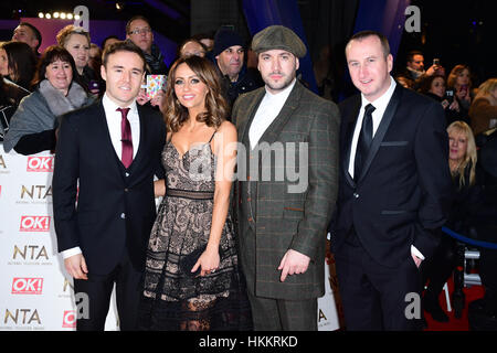Alan Halsall, Samia Ghadie, Shayne Ward and Andrew Whyment arriving at the National Television Awards 2017, held at The O2 Arena, London. PRESS ASSOCIATION Photo. Picture date: 25th January, 2017. See PA Story SHOWBIZ NTAs. Photo credit should read: Ian West/PA Wire Stock Photo