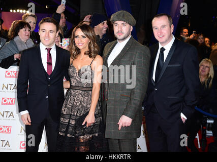 Alan Halsall, Samia Ghadie, Shayne Ward and Andrew Whyment arriving at the National Television Awards 2017, held at The O2 Arena, London. PRESS ASSOCIATION Photo. Picture date: 25th January, 2017. See PA Story SHOWBIZ NTAs. Photo credit should read: Ian West/PA Wire Stock Photo