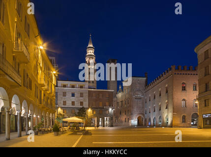 CREMONA, ITALY - MAY 24, 2016: The Piazza Cavour square at dusk. Stock Photo