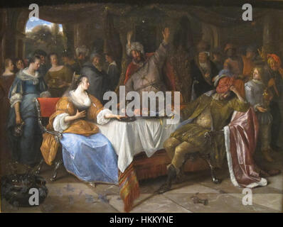 'Esther, Ahasuerus, and Haman', oil on canvas painting by Jan Steen, c ...