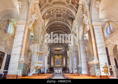 CREMONA, ITALY - MAY 24, 2016: The nave of St. Augustine church. Stock Photo
