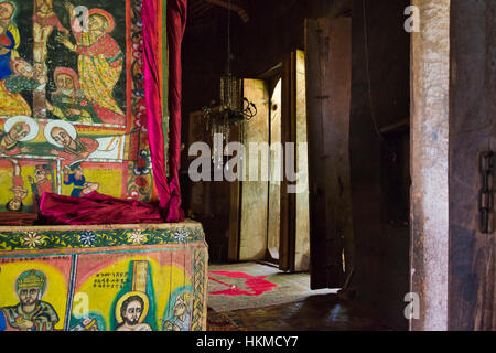 Mural inside the ancient 14th Century Ura Kidane Mehret Monastery (Ethiopian Orthodox Church), Zege peninsula in Lake Tana, Bahir Dar, Ethiopia Stock Photo