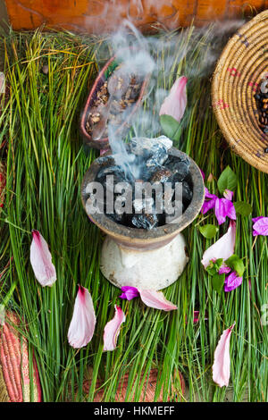 Incense burner, charcoal burning tree syrup, Gondar, Ethiopia Stock Photo