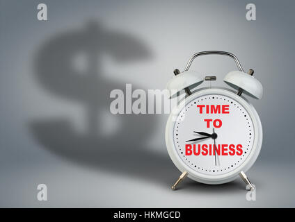 Alarm clock with dollar shadow, time to business startup concept Stock Photo